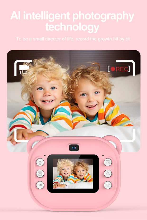 Children Digital Camera 1080P HD for Kids Thermal Print Camera Instant Print Photo Video Educational Gift With 32G Memory Card
