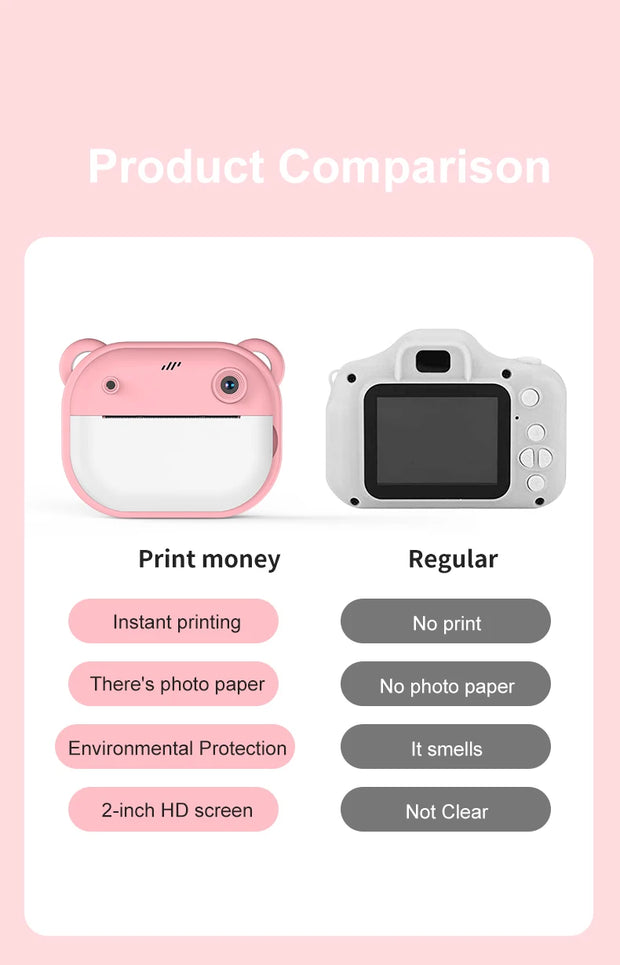 Children Digital Camera 1080P HD for Kids Thermal Print Camera Instant Print Photo Video Educational Gift With 32G Memory Card