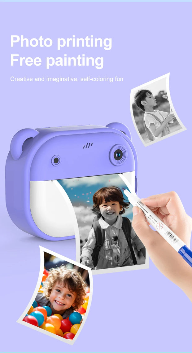 Children Digital Camera 1080P HD for Kids Thermal Print Camera Instant Print Photo Video Educational Gift With 32G Memory Card