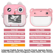 Children Digital Camera 1080P HD for Kids Thermal Print Camera Instant Print Photo Video Educational Gift With 32G Memory Card