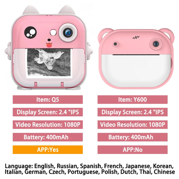 Children Digital Camera 1080P HD for Kids Thermal Print Camera Instant Print Photo Video Educational Gift With 32G Memory Card