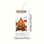 1pc Thanksgiving Gnome 3d Pattern Glass Can Coffee Cup