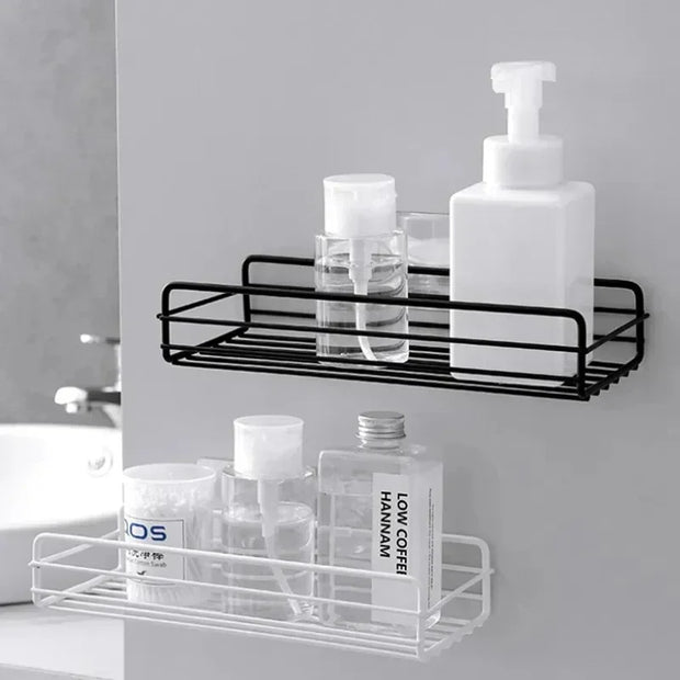 Corner StoraBathroom Organizer Shelf Wall Mounted Corner Storage Shelves Shampoo Holder Cosmetic Rack Iron Shower Drain Basket