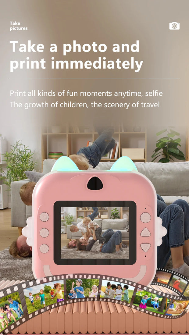 Children Digital Camera 1080P HD for Kids Thermal Print Camera Instant Print Photo Video Educational Gift With 32G Memory Card