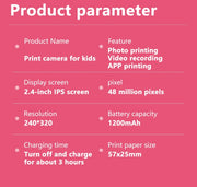 Children Digital Camera 1080P HD for Kids Thermal Print Camera Instant Print Photo Video Educational Gift With 32G Memory Card