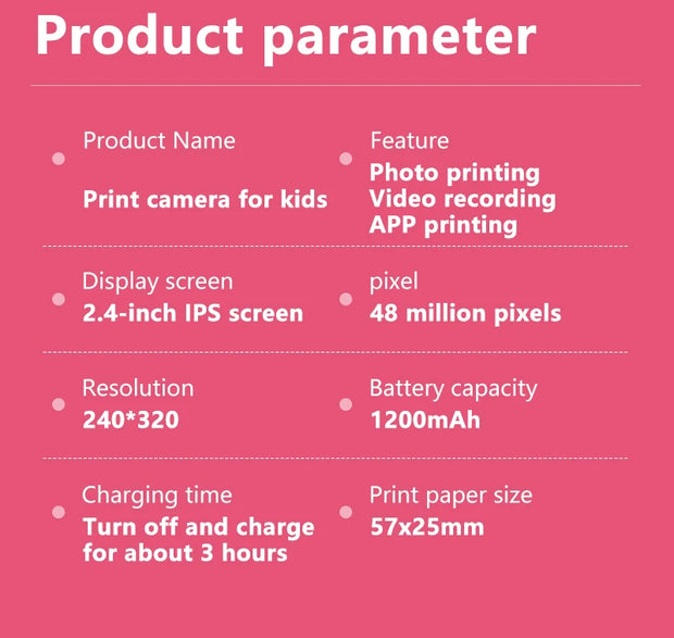 Children Digital Camera 1080P HD for Kids Thermal Print Camera Instant Print Photo Video Educational Gift With 32G Memory Card
