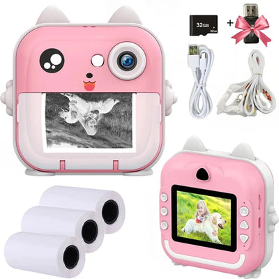 Children Digital Camera 1080P HD for Kids Thermal Print Camera Instant Print Photo Video Educational Gift With 32G Memory Card