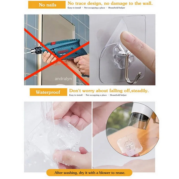 Transparent Self Adhesive Wall Hooks Heavy Duty Multi-Purpose Wall Hook Key Holder Towel Holder For Kitchen Bathroom Accessories