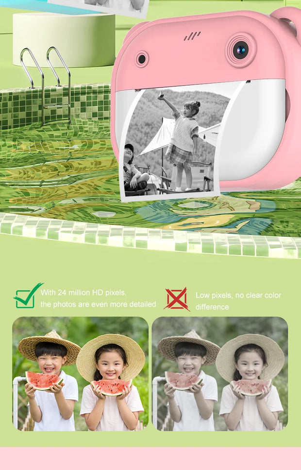 Children Digital Camera 1080P HD for Kids Thermal Print Camera Instant Print Photo Video Educational Gift With 32G Memory Card