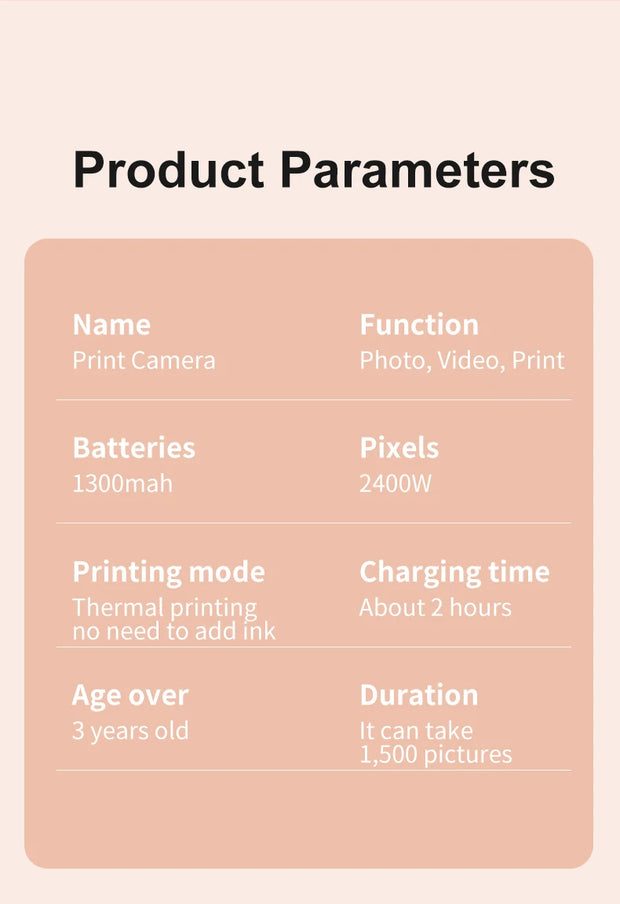 Children Digital Camera 1080P HD for Kids Thermal Print Camera Instant Print Photo Video Educational Gift With 32G Memory Card