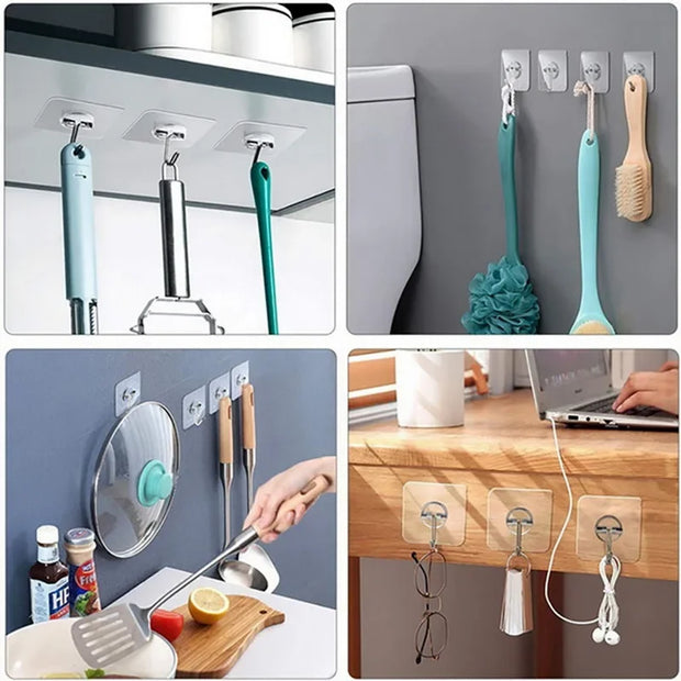 Transparent Self Adhesive Wall Hooks Heavy Duty Multi-Purpose Wall Hook Key Holder Towel Holder For Kitchen Bathroom Accessories