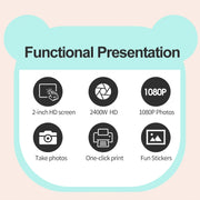 Children Digital Camera 1080P HD for Kids Thermal Print Camera Instant Print Photo Video Educational Gift With 32G Memory Card