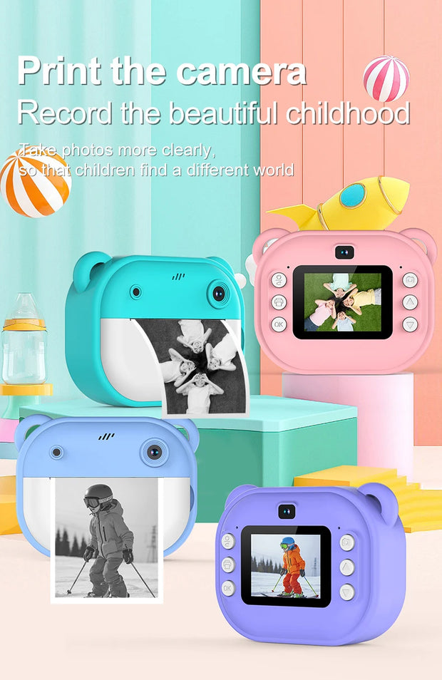 Children Digital Camera 1080P HD for Kids Thermal Print Camera Instant Print Photo Video Educational Gift With 32G Memory Card