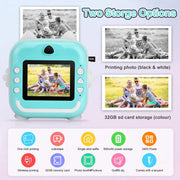 Children Digital Camera 1080P HD for Kids Thermal Print Camera Instant Print Photo Video Educational Gift With 32G Memory Card