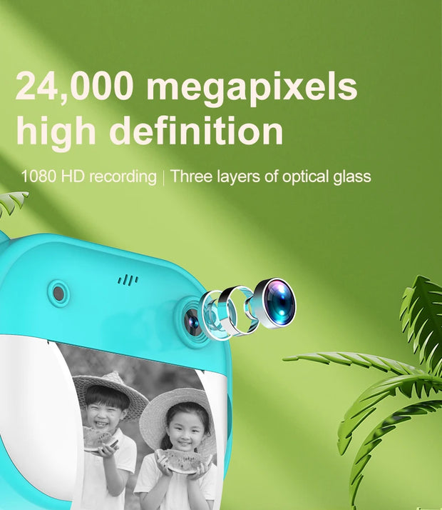 Children Digital Camera 1080P HD for Kids Thermal Print Camera Instant Print Photo Video Educational Gift With 32G Memory Card