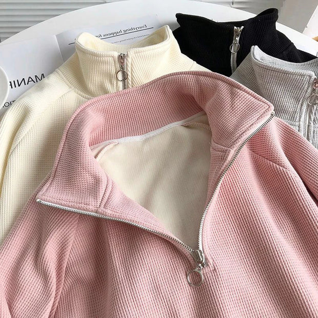 Rimocy Warm Thicken Zipper Stand Collar Hoodie