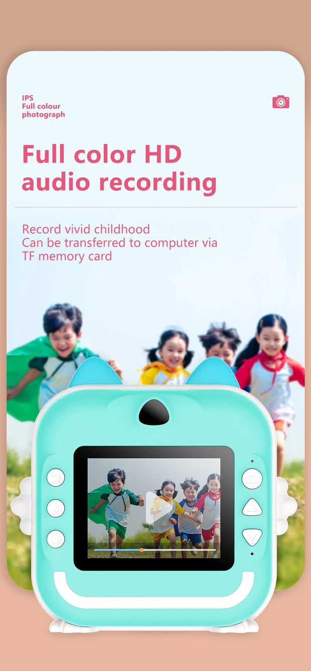 Children Digital Camera 1080P HD for Kids Thermal Print Camera Instant Print Photo Video Educational Gift With 32G Memory Card