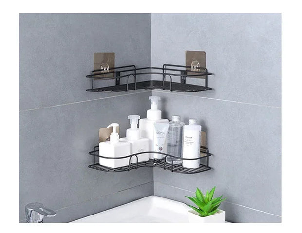 Corner StoraBathroom Organizer Shelf Wall Mounted Corner Storage Shelves Shampoo Holder Cosmetic Rack Iron Shower Drain Basket