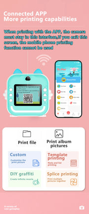 Children Digital Camera 1080P HD for Kids Thermal Print Camera Instant Print Photo Video Educational Gift With 32G Memory Card