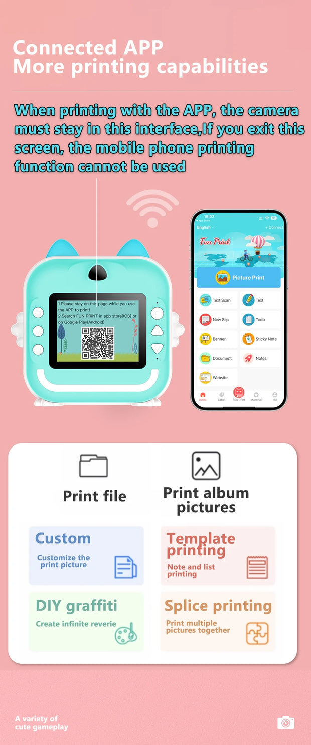 Children Digital Camera 1080P HD for Kids Thermal Print Camera Instant Print Photo Video Educational Gift With 32G Memory Card