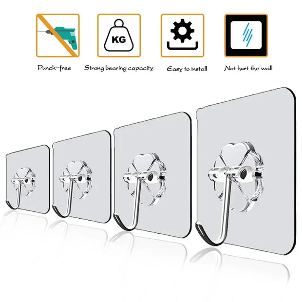 Transparent Self Adhesive Wall Hooks Heavy Duty Multi-Purpose Wall Hook Key Holder Towel Holder For Kitchen Bathroom Accessories
