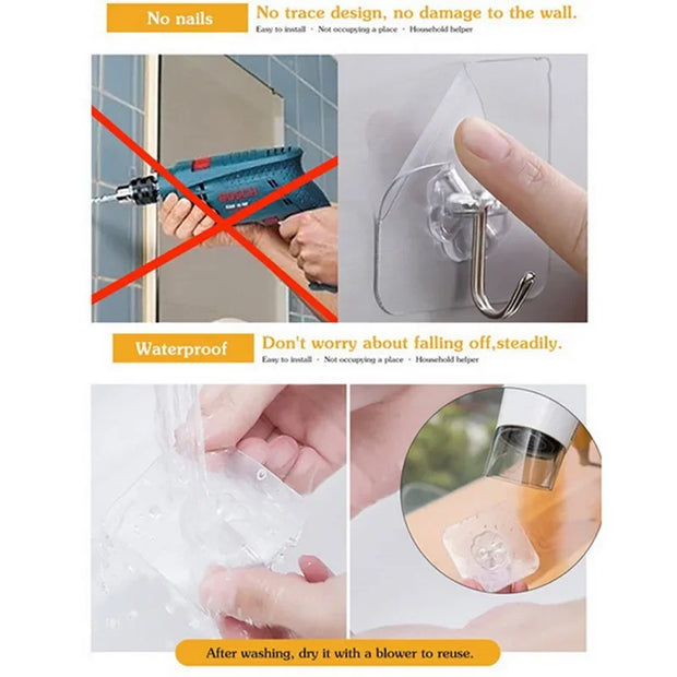 Transparent Self Adhesive Wall Hooks Heavy Duty Multi-Purpose Wall Hook Key Holder Towel Holder For Kitchen Bathroom Accessories