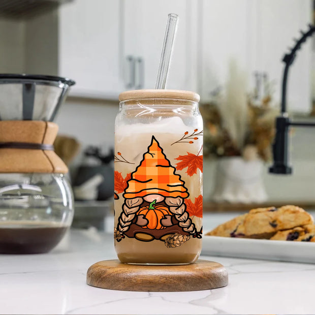 1pc Thanksgiving Gnome 3d Pattern Glass Can Coffee Cup