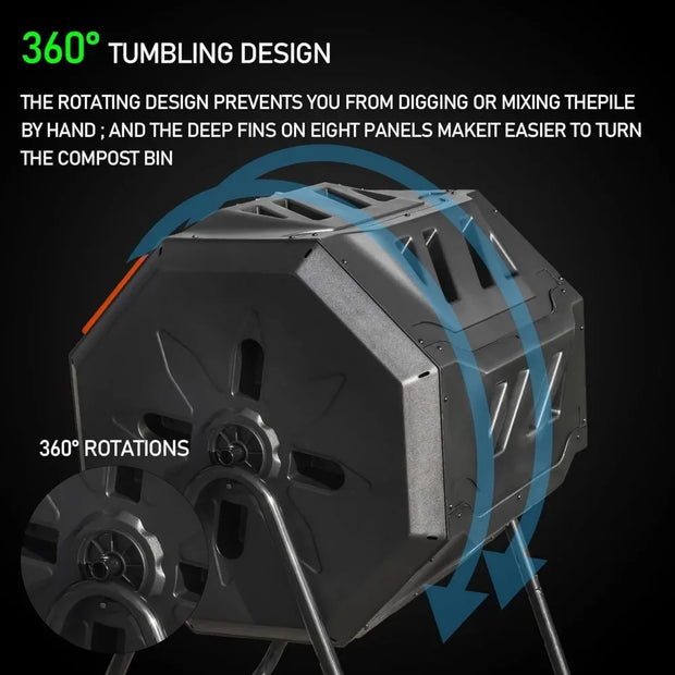 Outdoor Composting43 Gallon Double Chamber Rolling  Bin