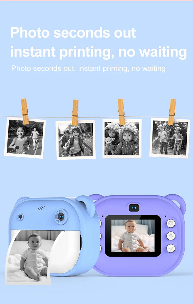 Children Digital Camera 1080P HD for Kids Thermal Print Camera Instant Print Photo Video Educational Gift With 32G Memory Card