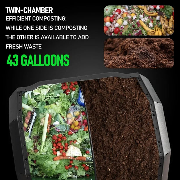 Outdoor Composting43 Gallon Double Chamber Rolling  Bin