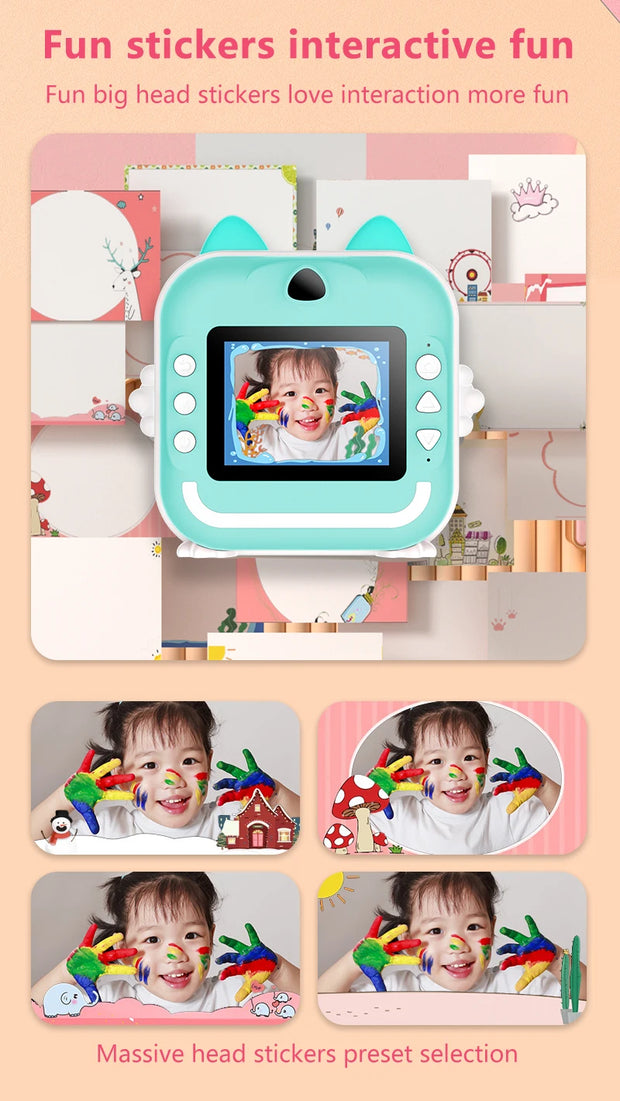 Children Digital Camera 1080P HD for Kids Thermal Print Camera Instant Print Photo Video Educational Gift With 32G Memory Card
