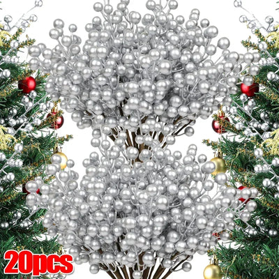 Christmas Artificial Red Berries Stems Fake Plant Decoration