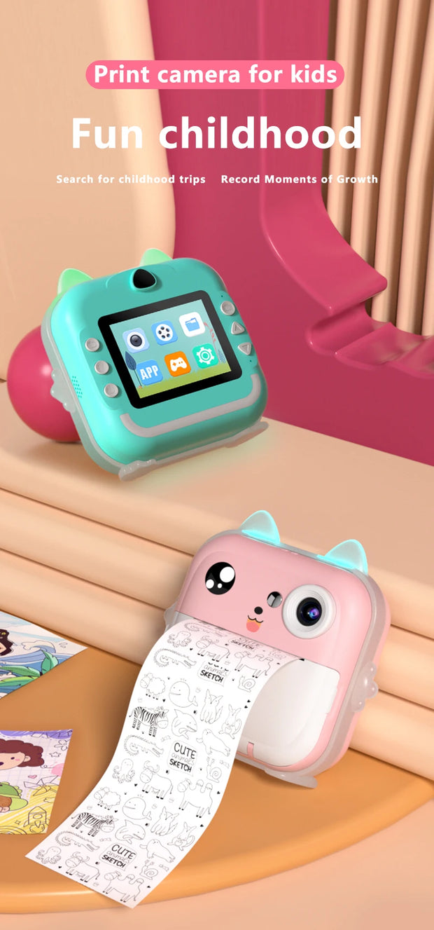 Children Digital Camera 1080P HD for Kids Thermal Print Camera Instant Print Photo Video Educational Gift With 32G Memory Card