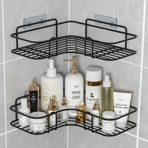 Corner StoraBathroom Organizer Shelf Wall Mounted Corner Storage Shelves Shampoo Holder Cosmetic Rack Iron Shower Drain Basket