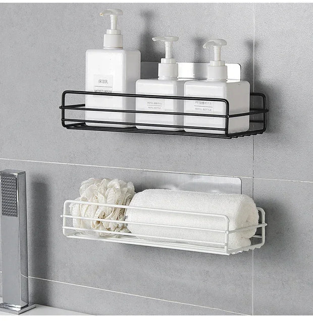 Corner StoraBathroom Organizer Shelf Wall Mounted Corner Storage Shelves Shampoo Holder Cosmetic Rack Iron Shower Drain Basket
